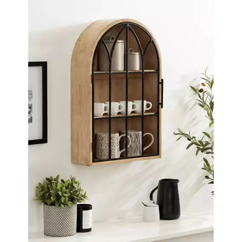 Mobiletto da parete ad arco Kate & Laurel All Things Decor 40,6 x 12,7 x 61 cm Megara, naturale: Stile vintage, sportello in ferro, 3 ripiani