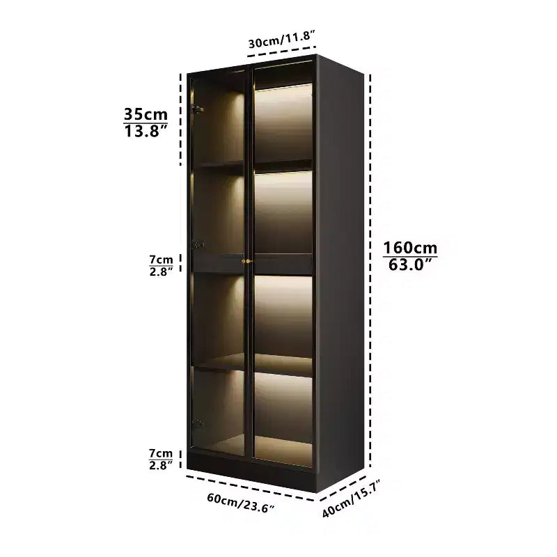 ATJafurn Vetrinetta Nera da 23,6'' con Ripiano Estraibile per Bar, Credenza da Pranzo con Ante in Vetro e Luce LED Wireless