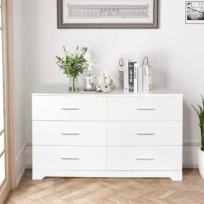 Cassettiera Karl Home a 6 cassetti in truciolato bianco, larghezza 120 cm