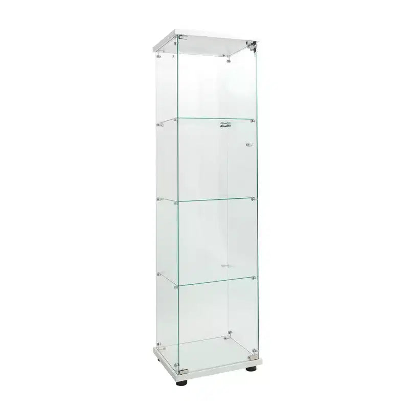 MAYEERTY Vetrinetta a 4 ripiani con luci a LED e sportello, da terra, 164,3 x 42,4 x 36,3 cm, per soggiorno, camera da letto, ufficio, bianca