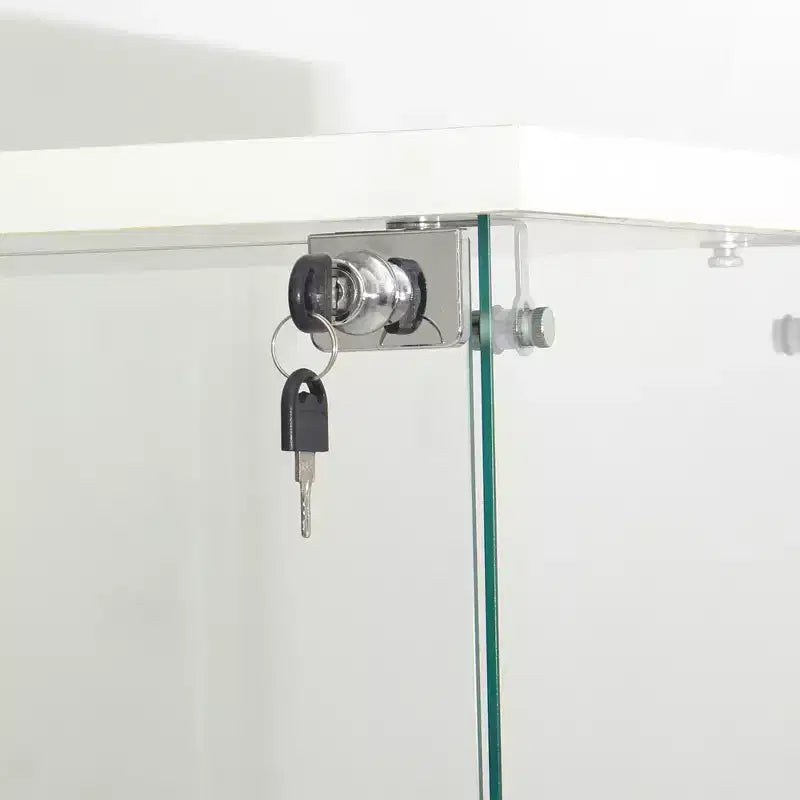 MAYEERTY Vetrinetta a 4 ripiani con luci a LED e sportello, da terra, 164,3 x 42,4 x 36,3 cm, per soggiorno, camera da letto, ufficio, bianca