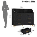 COZONY 47 Comò Nero con Illuminazione, Cassettiera a 6 Cassetti con Stazione di Ricarica e Ripiano, Comò in Legno con Gambe in Metallo per Camera da Letto, Soggiorno