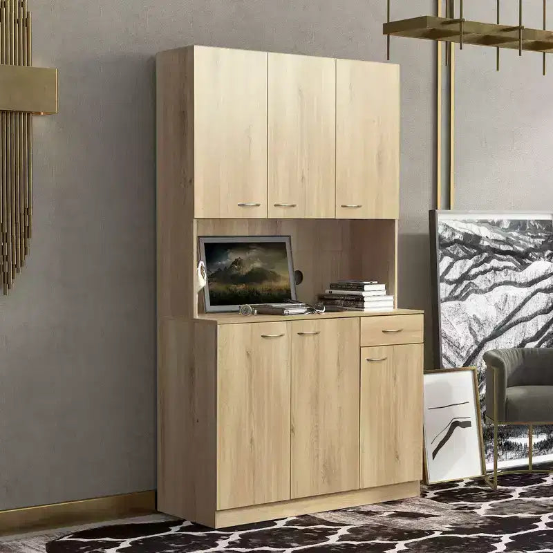 Okak Mobile Alto, Mobile da Cucina con Sei Ante e Un Cassetto, Credenza per Cucina, Sala da Pranzo, Soggiorno, Camera da Letto