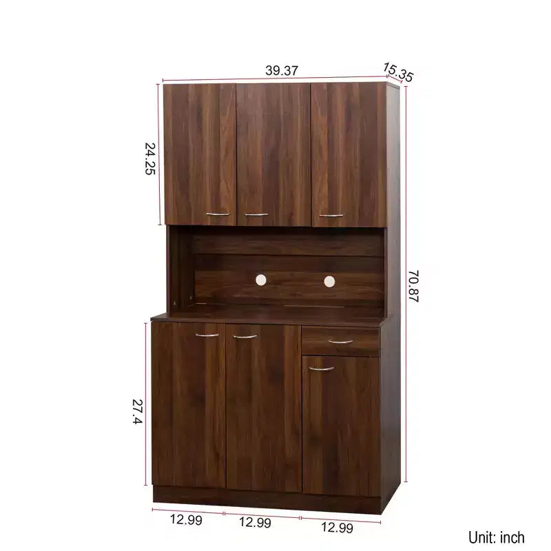 Okak Mobile Alto, Mobile da Cucina con Sei Ante e Un Cassetto, Credenza per Cucina, Sala da Pranzo, Soggiorno, Camera da Letto