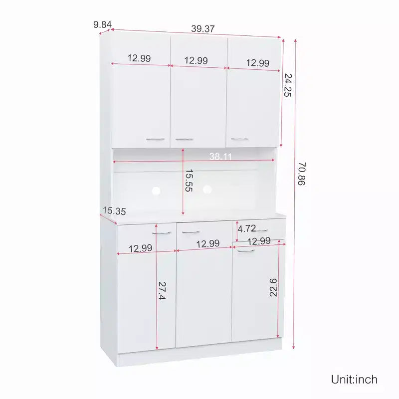 Okak Mobile Alto, Mobile da Cucina con Sei Ante e Un Cassetto, Credenza per Cucina, Sala da Pranzo, Soggiorno, Camera da Letto