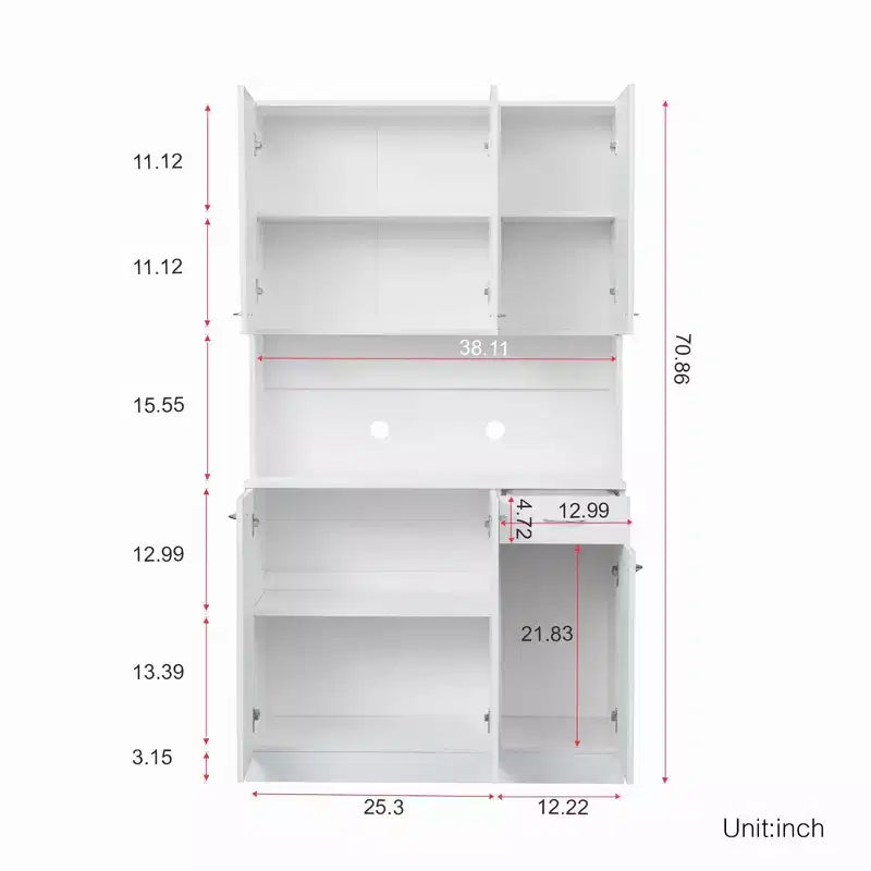 Okak Mobile Alto, Mobile da Cucina con Sei Ante e Un Cassetto, Credenza per Cucina, Sala da Pranzo, Soggiorno, Camera da Letto
