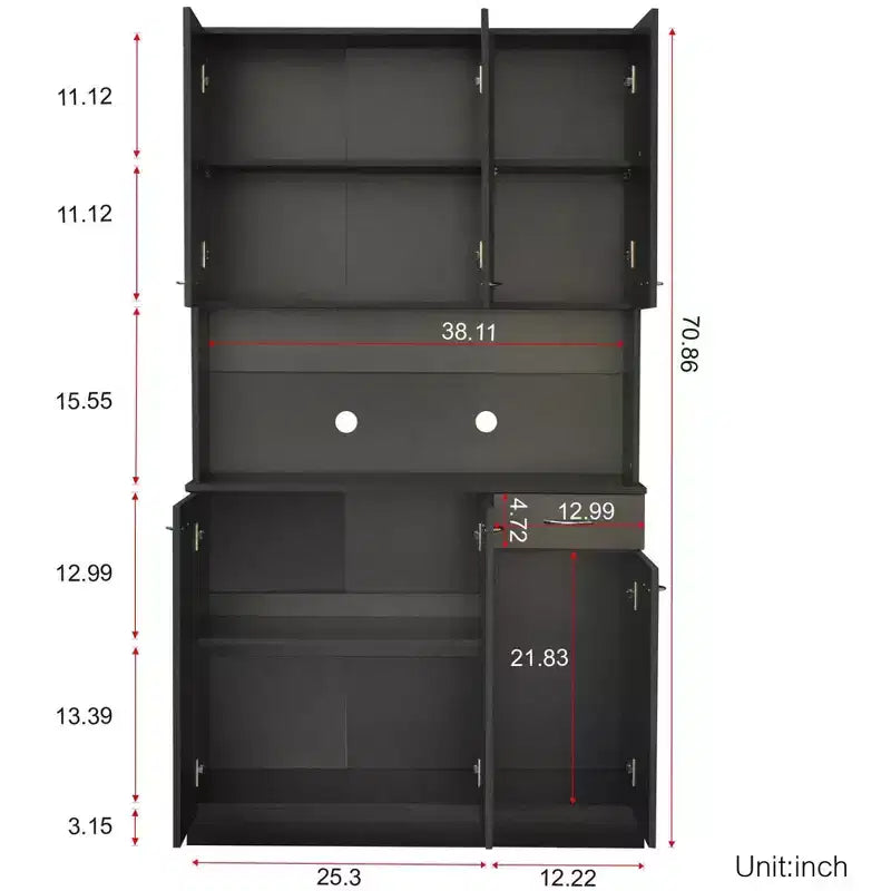 Okak Mobile Alto, Mobile da Cucina con Sei Ante e Un Cassetto, Credenza per Cucina, Sala da Pranzo, Soggiorno, Camera da Letto
