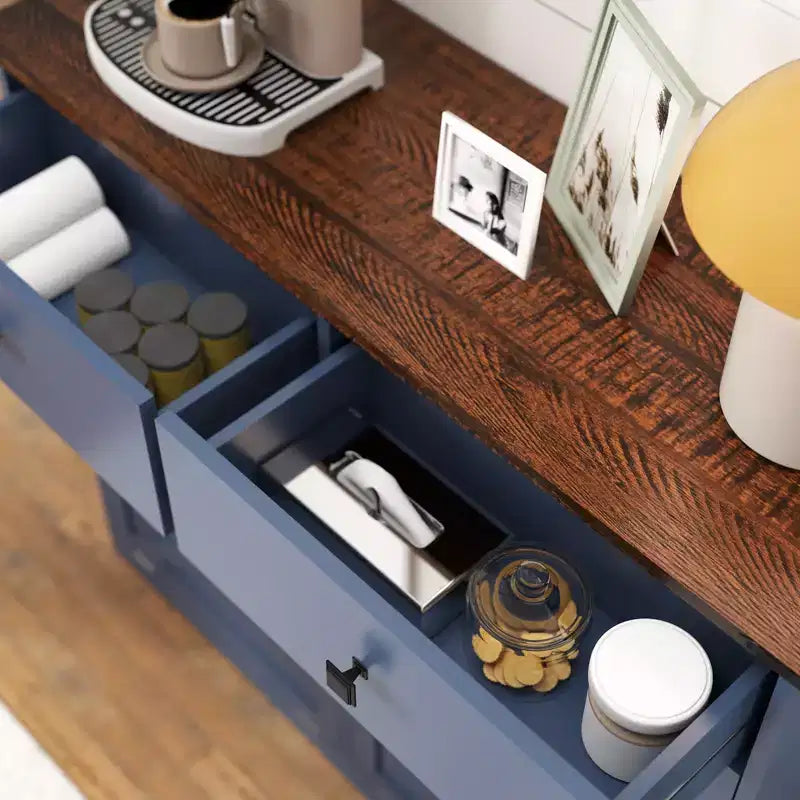 Mobile contenitore doppio da fattoria Okak con 4 cassetti, mobile indipendente, mobile lavanderia in stile porta fienile per cucina