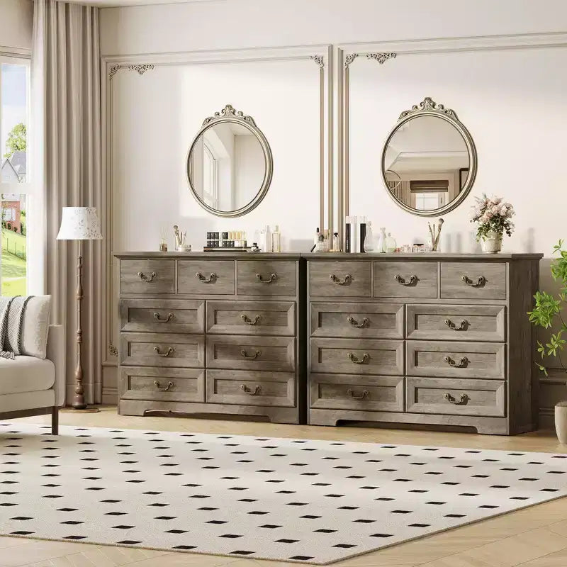 Comò da camera a 9 cassetti in stile rustico - Legno vintage con texture naturale, ampio spazio per vestiti e oggetti essenziali, organizzatore versatile