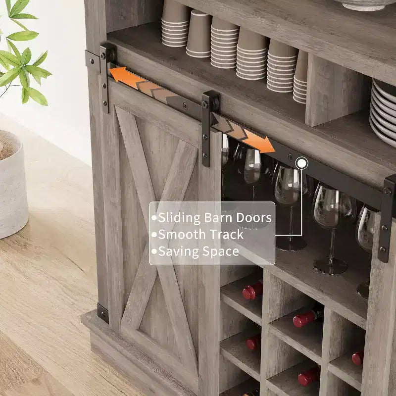 75 Armadietto Alto per Caffè Grande Mobile da Cucina Dispensa Contenitore Bianco Mobile Bar Caffè Credenza con Anta Scorrevole a Fienile