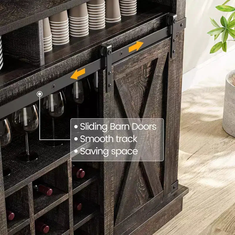 75 Armadietto Alto per Caffè Grande Mobile da Cucina Dispensa Contenitore Bianco Mobile Bar Caffè Credenza con Anta Scorrevole a Fienile