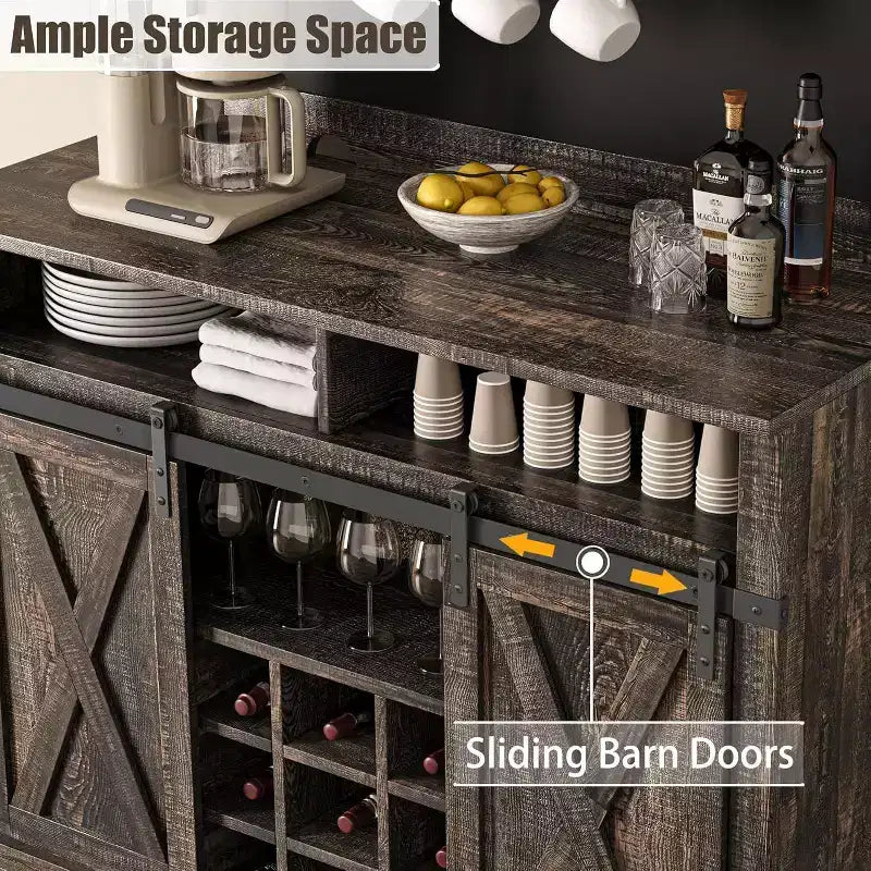 75 Armadietto Alto per Caffè Grande Mobile da Cucina Dispensa Contenitore Bianco Mobile Bar Caffè Credenza con Anta Scorrevole a Fienile