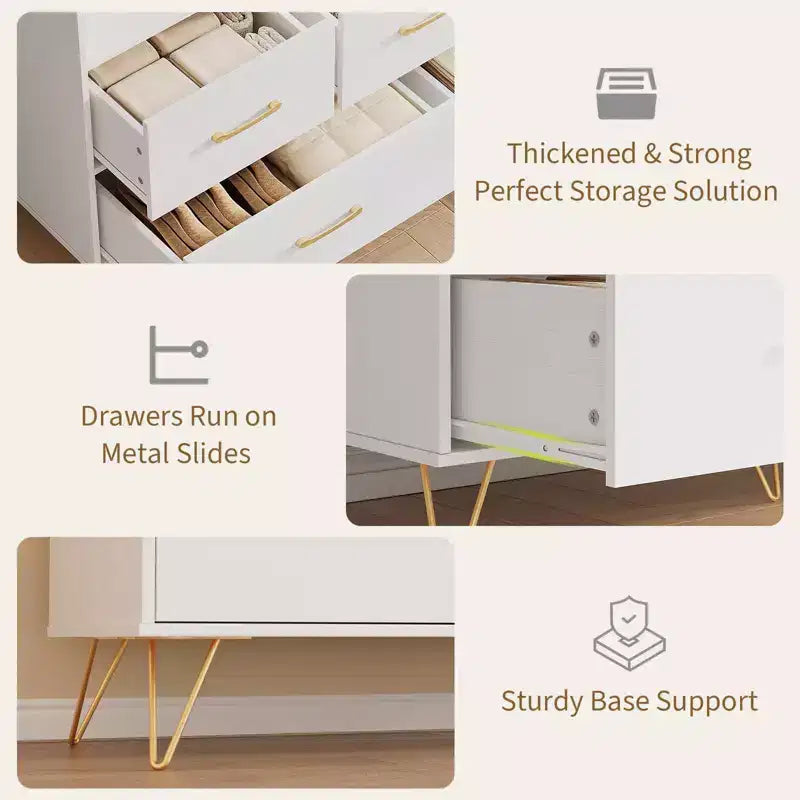 Cassettiera per Camera da Letto, Cassettiera Larga 120 cm con Luci a LED, Stazione di Ricarica e 5 Cassetti Scorrevole, Mobile Contenitore Moderno in Legno