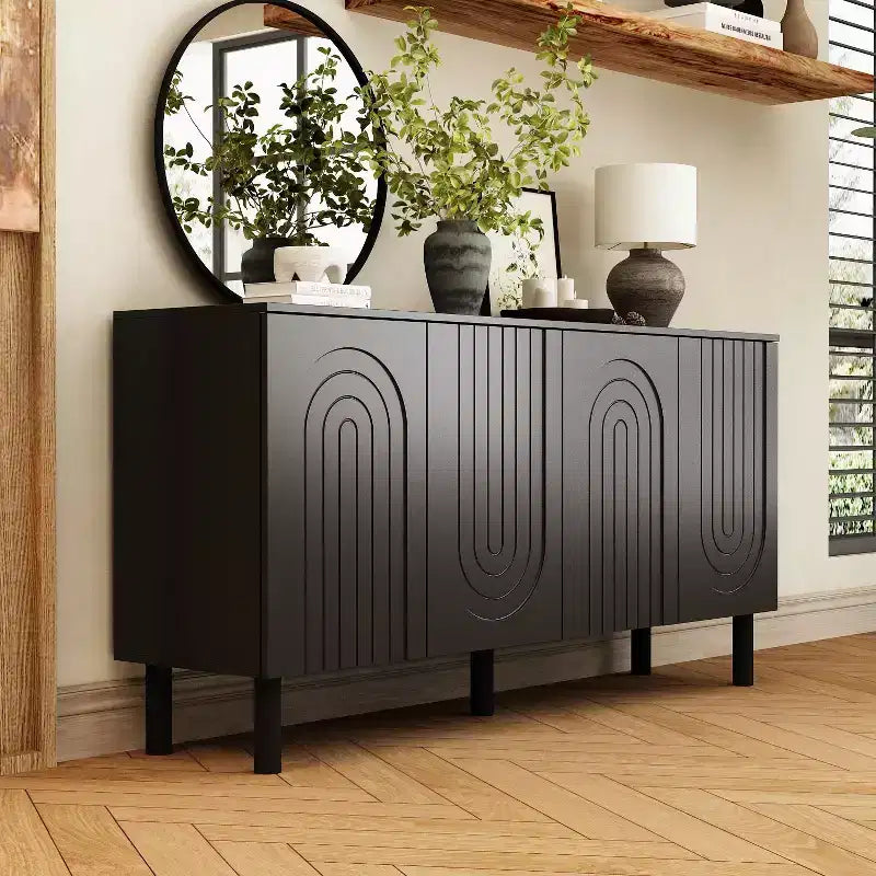 Famapy Armadio contenitore elegante con ante ad arco artistiche, ripiani regolabili, armadio a 4 ante, libreria espositiva, per soggiorno/camera da letto