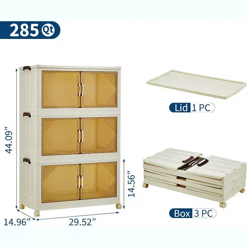 285QT Scatola Portaoggetti Impilabile, Scatola Portaoggetti in Plastica con Coperchio, Cassetto in Plastica con Sportello Magnetico e Ruote, Pieghevole Adatta per Casa, Dormitorio