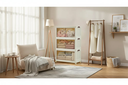285QT Scatola Portaoggetti Impilabile, Scatola Portaoggetti in Plastica con Coperchio, Cassetto in Plastica con Sportello Magnetico e Ruote, Pieghevole Adatta per Casa, Dormitorio