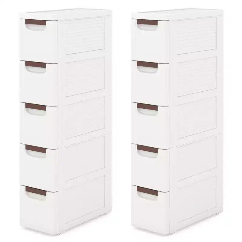 Costway 2PCS 5-Drawer Narrow Rolling Storage Cabinet w/ Pull Handles Built-in Wheels
