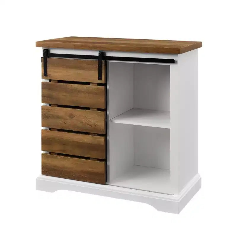 GDFStudio Emery, mobiletto moderno stile rustico con anta scorrevole a persiana
