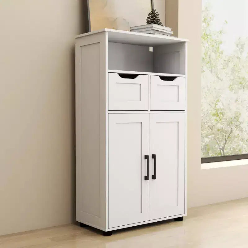 Mobiletto Autoportante con Ante e Cassetti - Armadio con Ripiani Regolabili per Articoli da Bagno, Design Versatile Adatto per Dispensa Cucina, Bianco