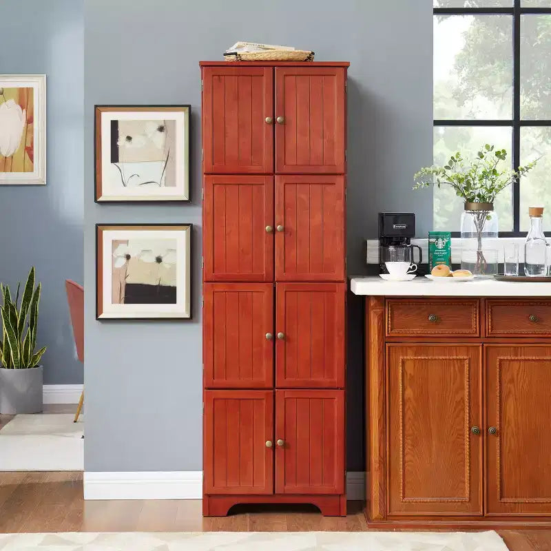 Mobiletto contenitore autoportante, armadietto da pavimento alto 184 cm con 8 ante e 4 ripiani, dispensa a 4 livelli per cucina, bagno, ufficio, casa