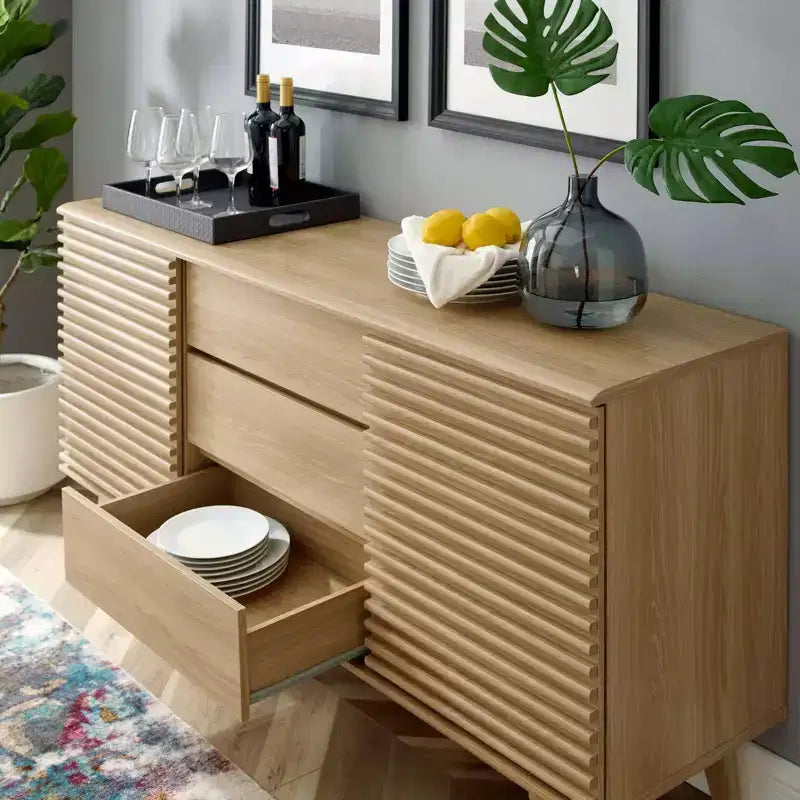 Credenza o tavolo da buffet Render da 63" o supporto TV - Quercia - Modway: Mobile contenitore multimediale di metà secolo
