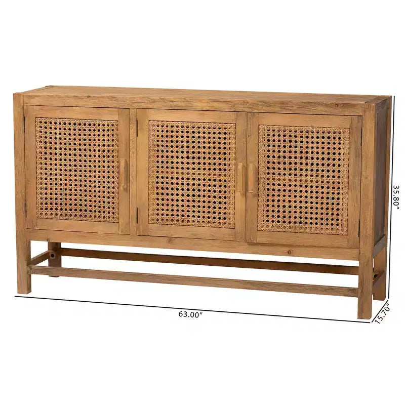 bali & pari Credenza in Rattan e Legno Riciclato Sibu Naturale/Marrone Naturale