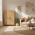 bali & pari Curacao Rattan 2 Door Storage Cabinet Light honey: Plywood Frame, Fixed Shelves, No Assembly Required