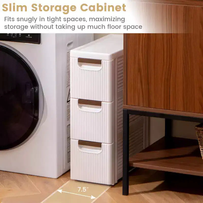 Costway Armadietto contenitore stretto a 3 cassetti con maniglie e ruote integrate, 1/2 pezzi