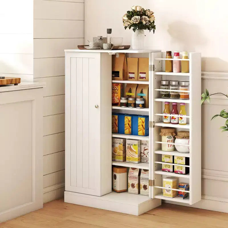 Costway Mobile dispensa da cucina da 41" in stile rustico con ante e ripiani regolabili, grigio/bianco