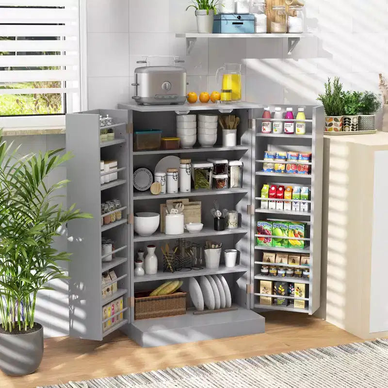 Costway Mobile dispensa da cucina da 41" in stile rustico con ante e ripiani regolabili, grigio/bianco
