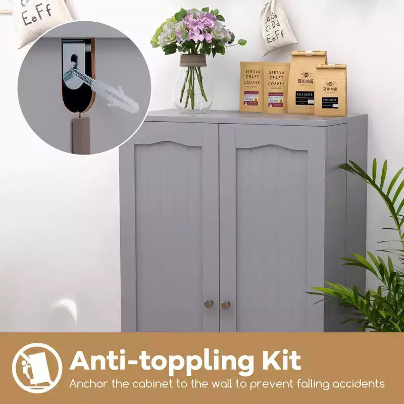 Costway Mobile dispensa da cucina da 41" in stile rustico con ante e ripiani regolabili, grigio/bianco
