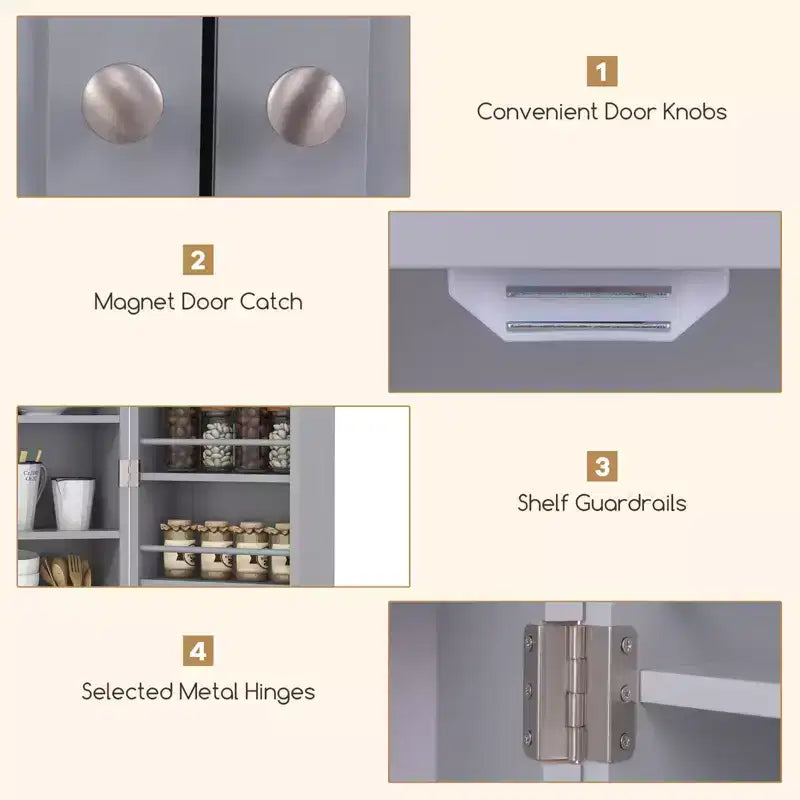 Costway Mobile dispensa da cucina da 41" in stile rustico con ante e ripiani regolabili, grigio/bianco