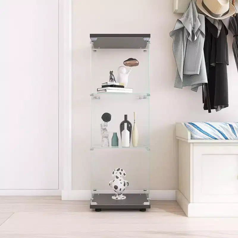 Modern Glass Display Cabinet With Clear Door Floor Standing 3-Shelf Collection Display Glass Bookshelf For Living Room Home Office