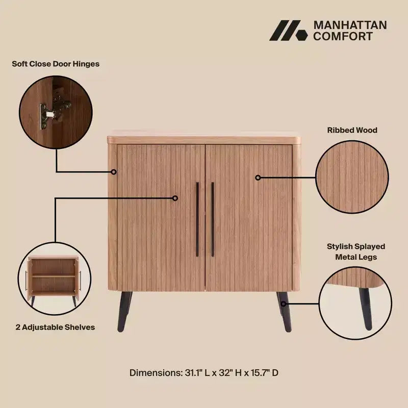 Manhattan Comfort Jodie Mobiletto d'Appoggio Moderno Mid-Century con 2 Ripiani